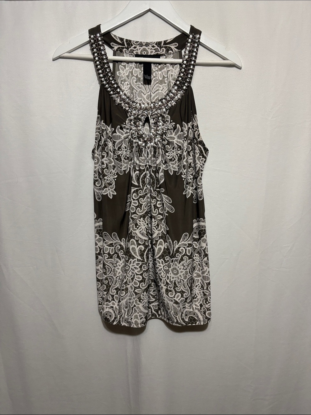 INC International Concepts Black and White Embellished Neckline Tank